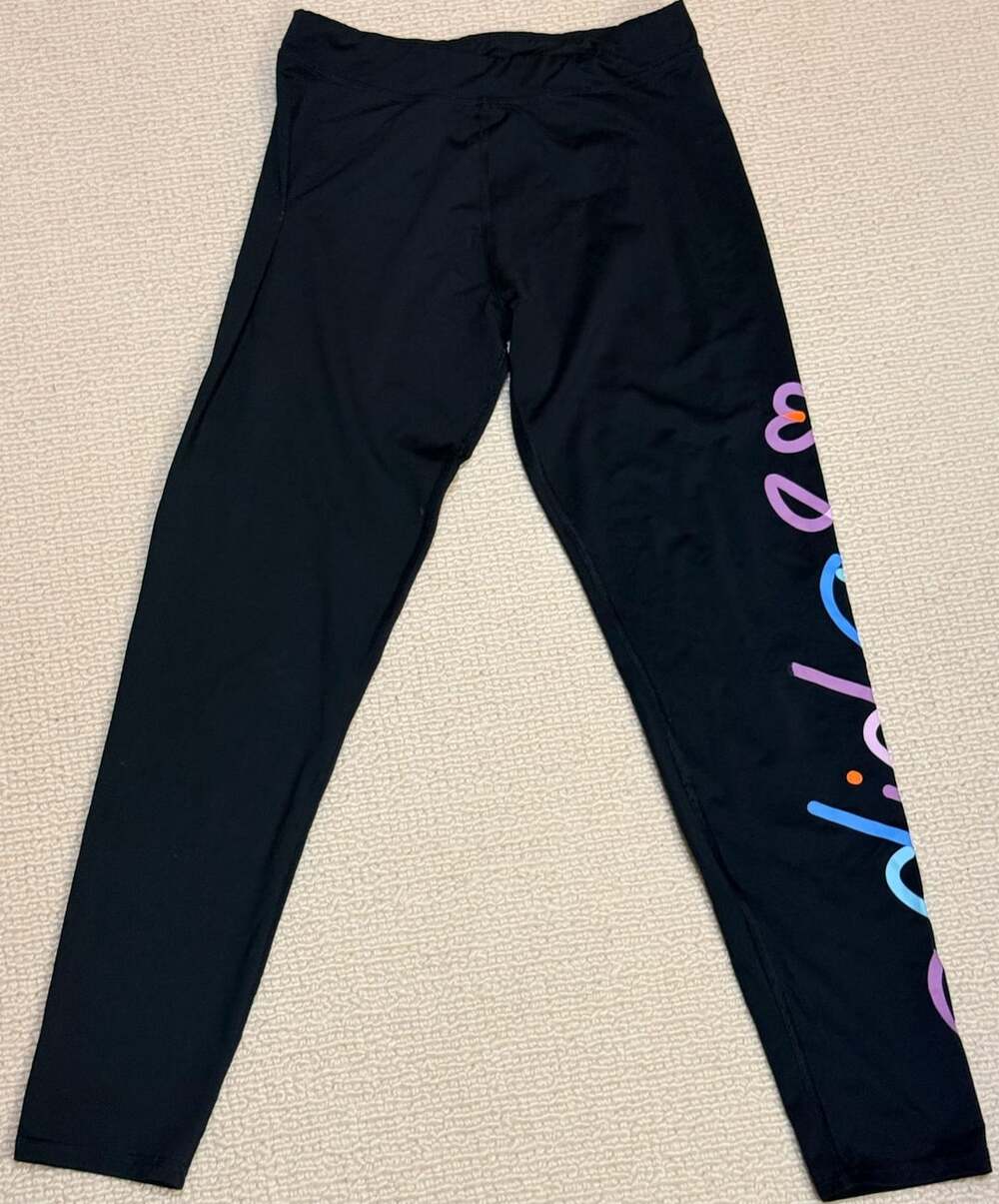 Adidas Leggings Size 16 Black Regular Fit Graphic Print